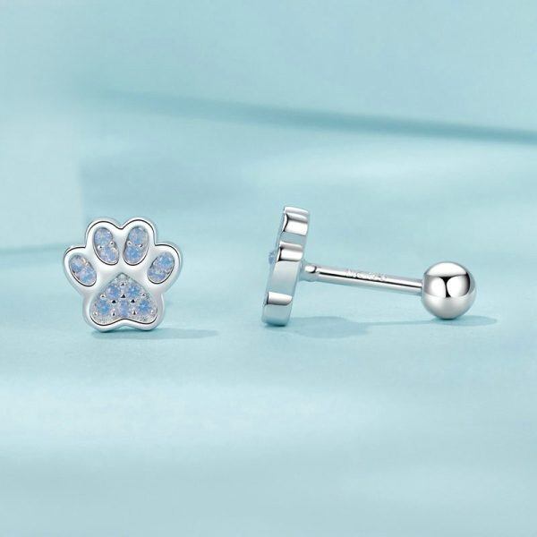 Sterling Silver Opal Dog Paw Print Stud Earrings-1