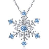 wholesale 925 Sterling Silver Blue Crystal Snowflake Pendant Necklace for Women's Holiday s- Rhodium Plated