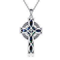 wholesale 925 Sterling Silver Abalone Shell Inlay Celtic Knot Cross Pendant Necklace for Women Girls  45cm Chain Length- Oxidized/Oxidised