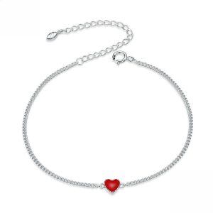 Sterling Silver Enamel Heart Chain Bracelets-0