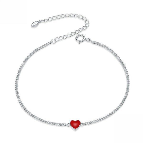 Sterling Silver Enamel Heart Chain Bracelets-0