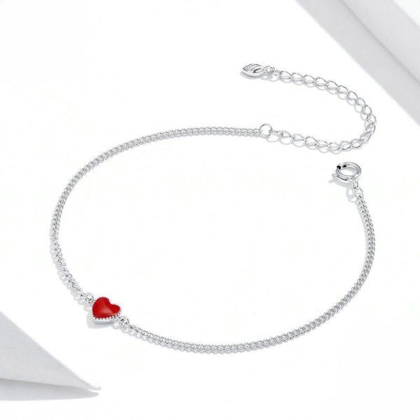 Sterling Silver Enamel Heart Chain Bracelets-1