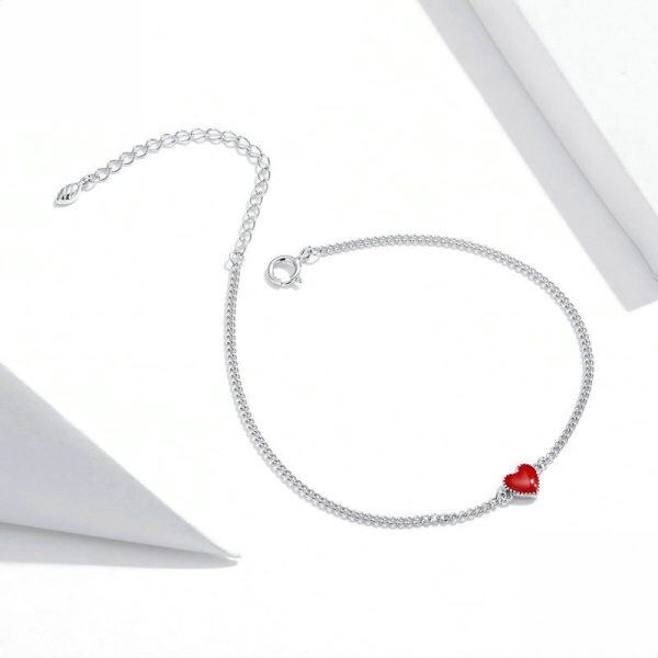 Sterling Silver Enamel Heart Chain Bracelets-2