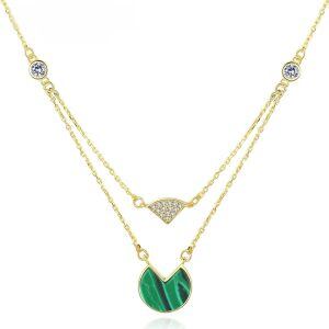 Sterling Silver Geometric Malachite Pendant Necklace-0