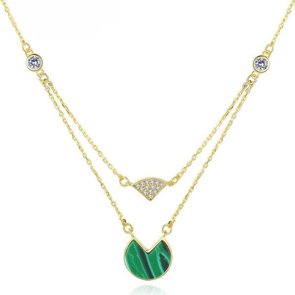 Sterling Silver Geometric Malachite Pendant Necklace-0