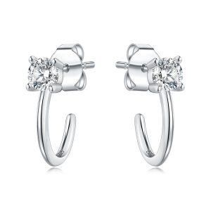 Sterling Silver Single Shining CZ Hoop Earrings-0