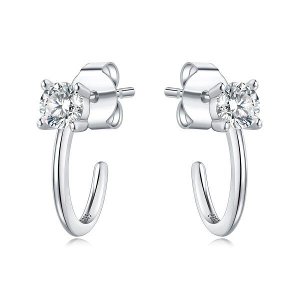 Sterling Silver Single Shining CZ Hoop Earrings-0