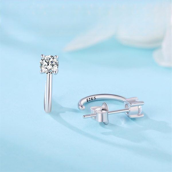 Sterling Silver Single Shining CZ Hoop Earrings-1