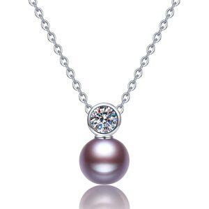 Sterling Silver 50 Points Moissanite and Freshwater Pearl Pendant Necklace-0