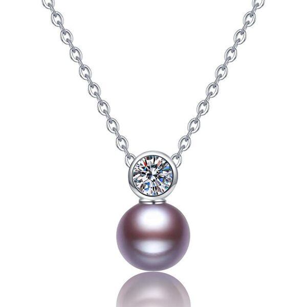 Sterling Silver 50 Points Moissanite and Freshwater Pearl Pendant Necklace-0