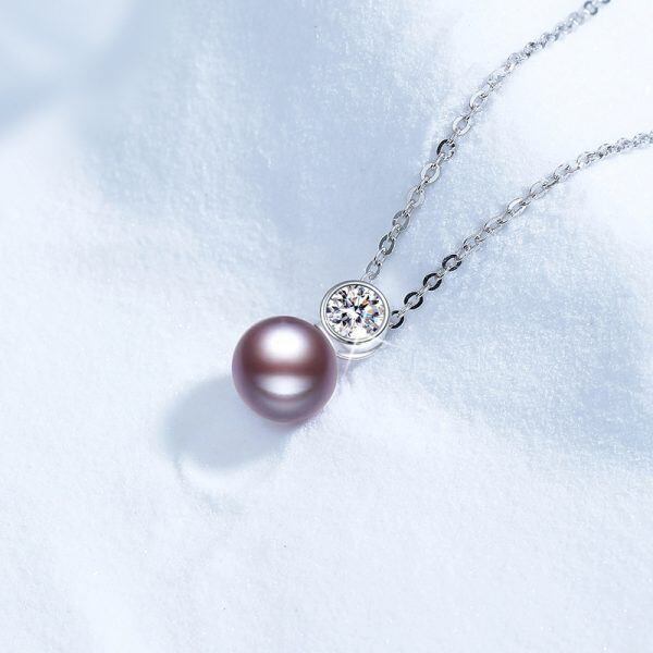 Sterling Silver 50 Points Moissanite and Freshwater Pearl Pendant Necklace-3