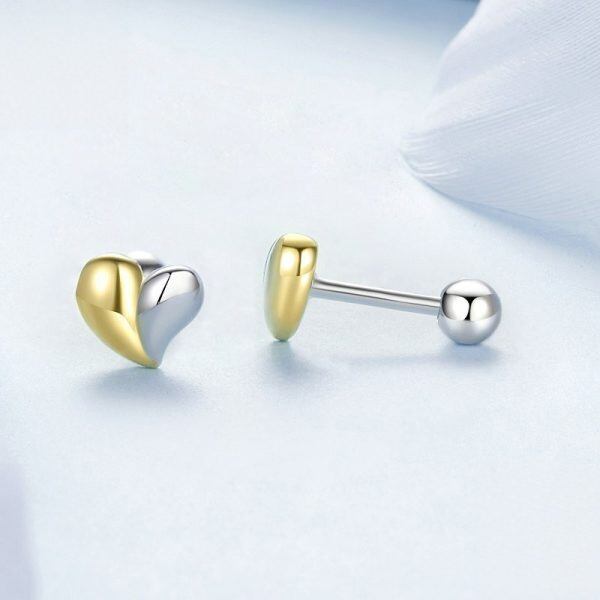 Sterling Silver Asymmetric Heart Mini Stud Earrings-1