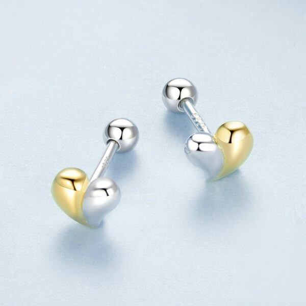 Sterling Silver Asymmetric Heart Mini Stud Earrings-2