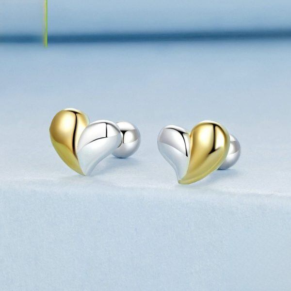 Sterling Silver Asymmetric Heart Mini Stud Earrings-3