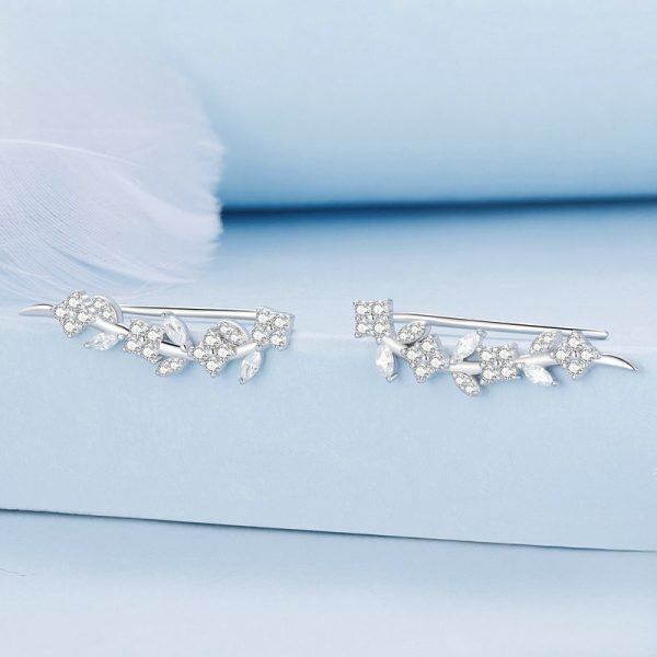 Sterling Silver Leaf Ear Climbers-1