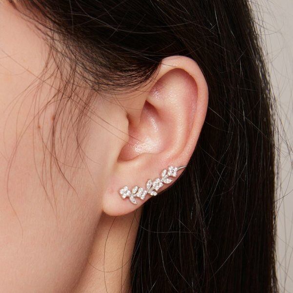 Sterling Silver Leaf Ear Climbers-4