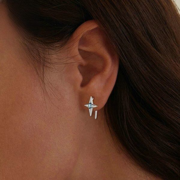 Sterling Silver Star Huggie Earrings-1