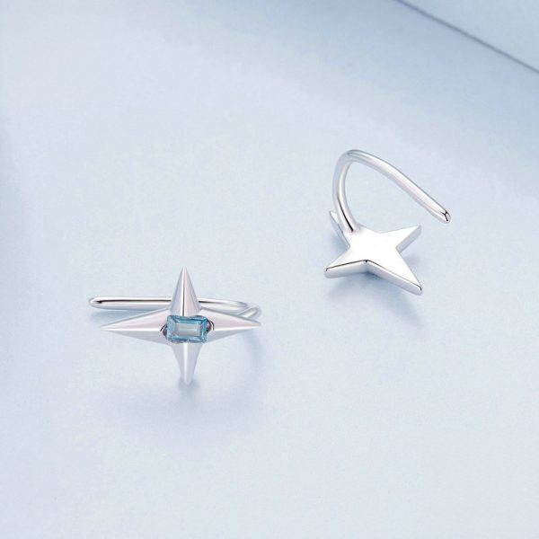 Sterling Silver Star Huggie Earrings-2