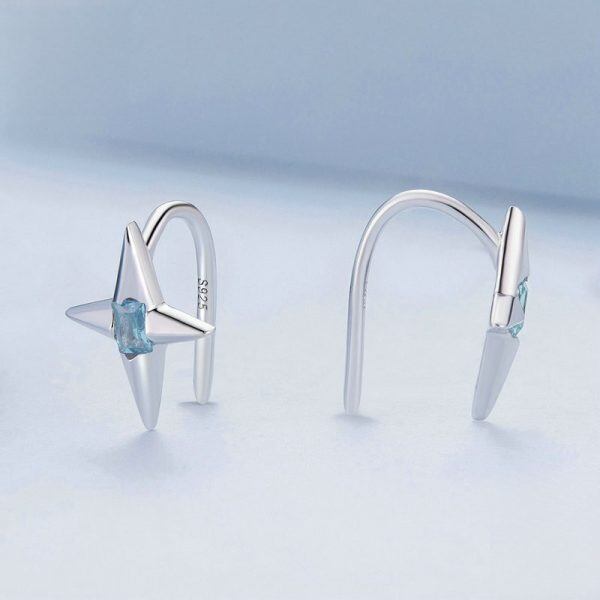 Sterling Silver Star Huggie Earrings-3