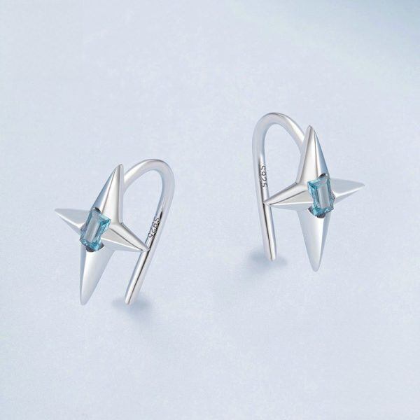 Sterling Silver Star Huggie Earrings-4