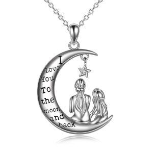 Sterling Silver Mother Daughter Pendant Necklaces-0