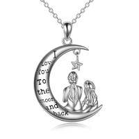 wholesale 925 Sterling Silver Moon & Star Family Necklace - I Love You to the Moon and Back Pendant s for Mom Daughter Sister- Rhodium Plated