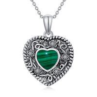 wholesale 925 Sterling Silver Green Malachite Heart Pendant Necklace for Women- Oxidized/Oxidised