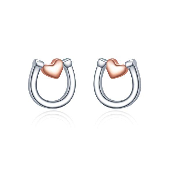 Sterling Silver Lucky Horseshoe Stud Earrings-0