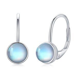 Sterling Silver Moonstone Hoop Earrings-0