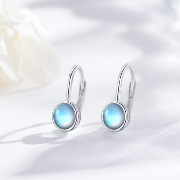 Sterling Silver Moonstone Hoop Earrings-2