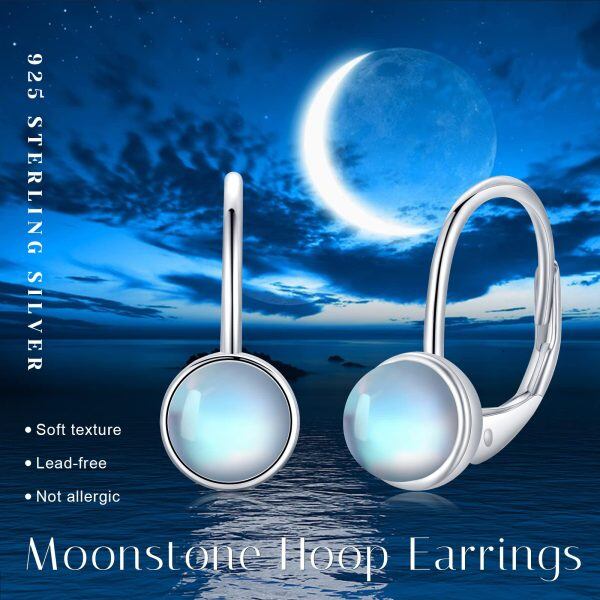 Sterling Silver Moonstone Hoop Earrings-4