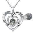 wholesale Metal Stone I Love You in 100 Languages Necklace w Photo - Rhodium Plated-0-11