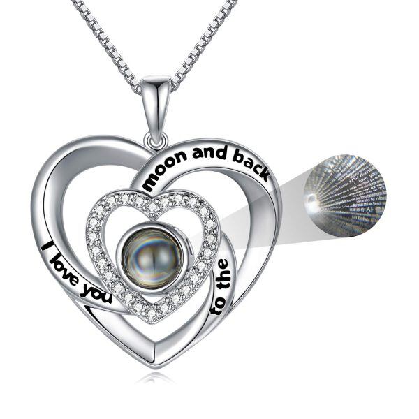 Sterling Silver I Love You in 100 Languages Heart Pendant Necklaces-0