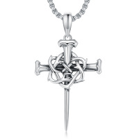 wholesale 925 Sterling Silver Celtic Knot Nail Cross Pendant Necklace  for Men Dad Father's Day Gift- Oxidized/Oxidised