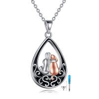wholesale 925 Sterling Silver Teardrop Memorial Keepsake Pendant with Rose Gold Angel and Cross Design- Two Tone