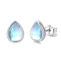 wholesale 925 Sterling Silver Rainbow Moonstone Teardrop Bridal Stud Earrings- Rhodium Plated