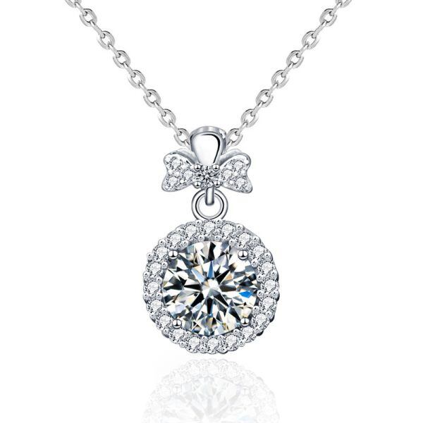 Sterling Silver Single Moissanite Pendant Necklace-0