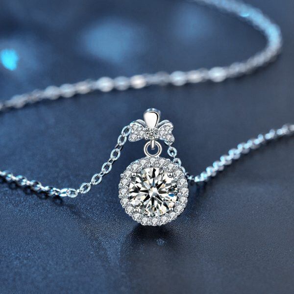 Sterling Silver Single Moissanite Pendant Necklace-1