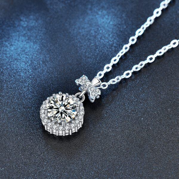 Sterling Silver Single Moissanite Pendant Necklace-2