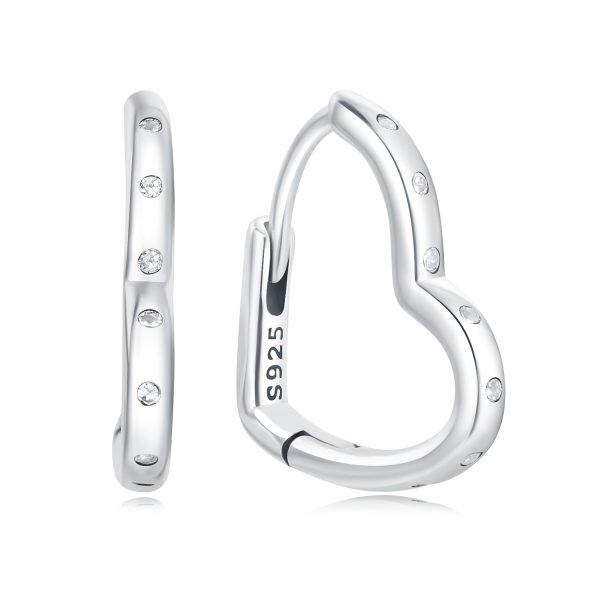 Sterling Silver Heart Shape Hoop Earrings-0