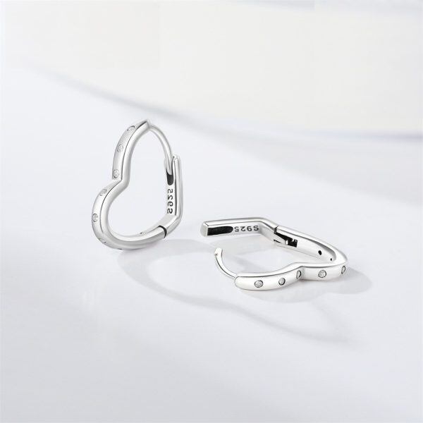 Sterling Silver Heart Shape Hoop Earrings-2