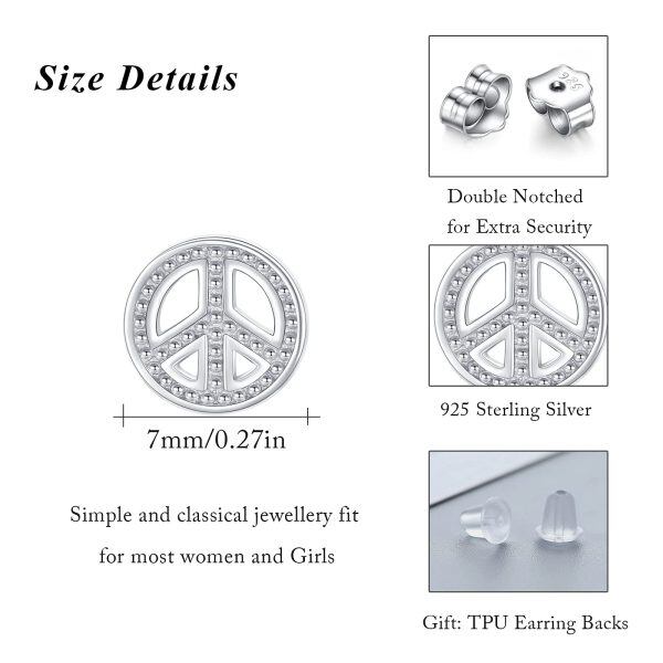 925 Sterling Silver Peace Sign Stud Earrings With Rhodium Plated -1