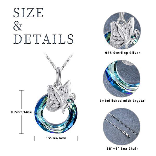 925 Sterling Silver Blue Crystal Butterfly Pendant Necklace Gifts -3