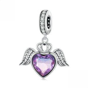 Sterling Silver Heart Wing Beads Charms-0