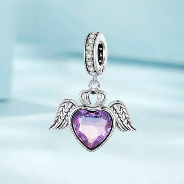 Sterling Silver Heart Wing Beads Charms-4