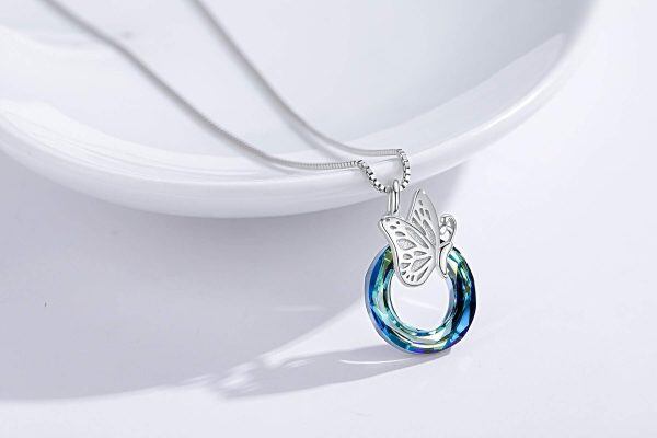 925 Sterling Silver Blue Crystal Butterfly Pendant Necklace Gifts -5