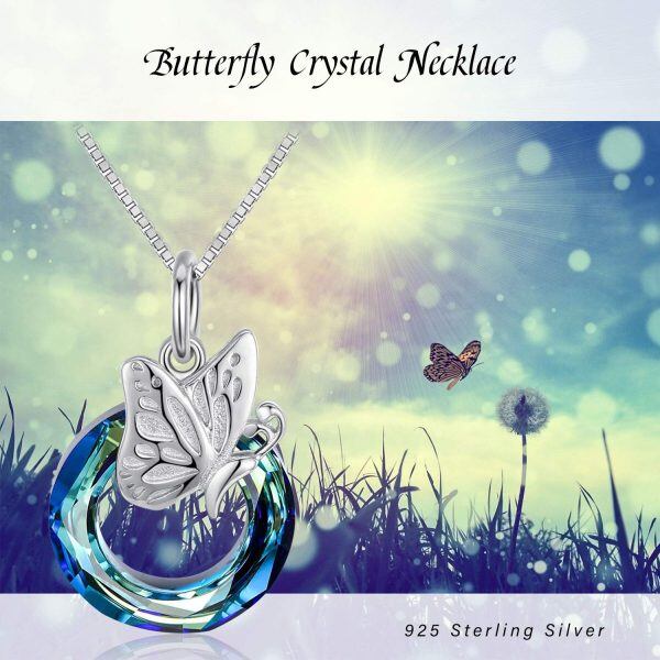 925 Sterling Silver Blue Crystal Butterfly Pendant Necklace Gifts -6