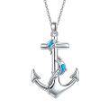 wholesale 925 Sterling Silver Dolphin Blue Opal Anchor Pendant Necklace & Earring Set - Nautical Sailor s for Women and Girls-0-1