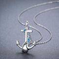 wholesale 925 Sterling Silver Dolphin Blue Opal Anchor Pendant Necklace & Earring Set - Nautical Sailor s for Women and Girls-0-6