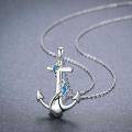 wholesale 925 Sterling Silver Dolphin Blue Opal Anchor Pendant Necklace & Earring Set - Nautical Sailor s for Women and Girls-0-7